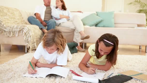 Cute siblings coloring together — Stock Video