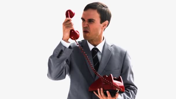 Businessman hanging up in slow motion — Stock Video