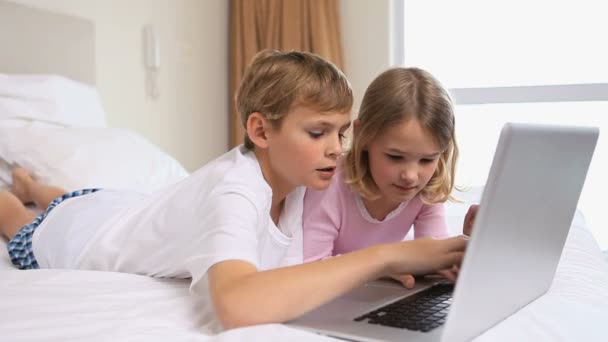 Siblings using a laptop — Stock Video