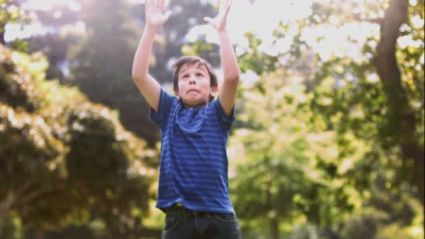 Enfant jouant au ralenti avec une balle de rugby — Video