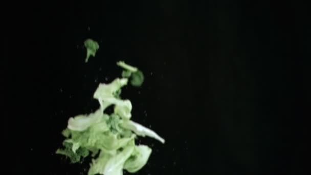 Lettuce thrown upwards in super slow motion — Stock Video