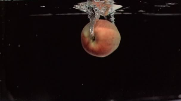 Apple vallen in water in super slow motion — Stockvideo