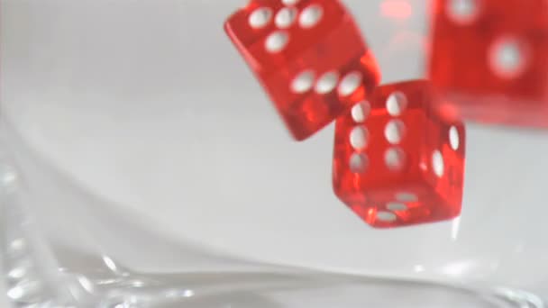 Several dice in super slow motion falling — Stock Video