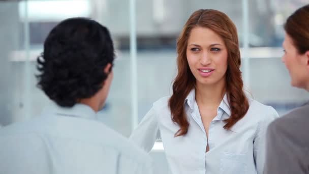 Businesswoman having a discussion with her colleagues — Stock Video