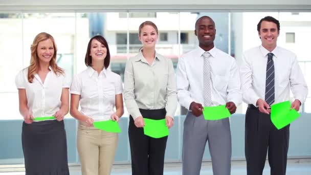 Five business people holding signs — Stock Video