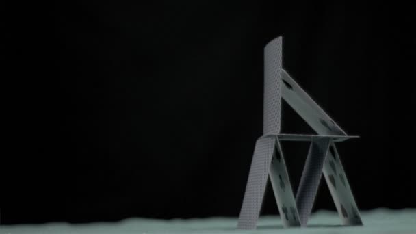 House of cards falling in super slow motion — Stock Video