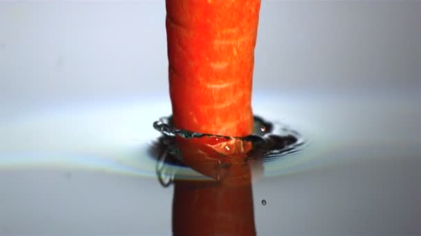 Carrot dropping in water — Stock Video