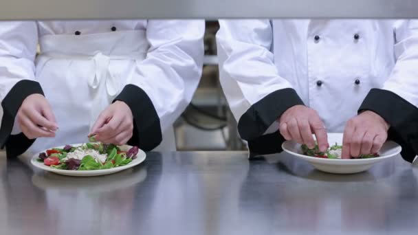 Cozinheiros fazendo o toque final para servir comida — Vídeo de Stock