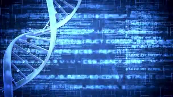 Синяя спираль ДНК с летающим текстом — стоковое видео