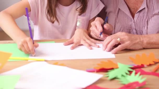 Child and her granny drawing — Stock Video