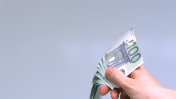 Hand waving hundred euro notes — Stock Video