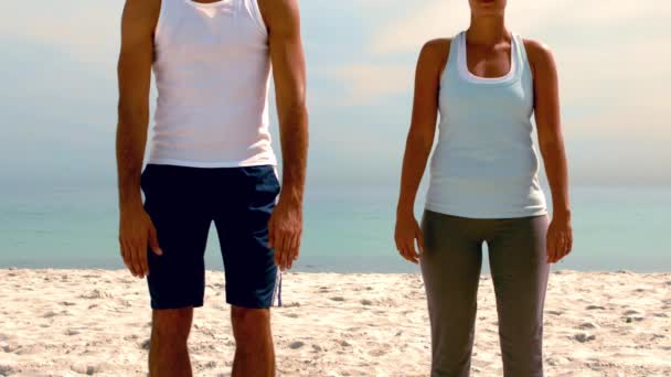 Amigos fazendo pilates na praia — Vídeo de Stock