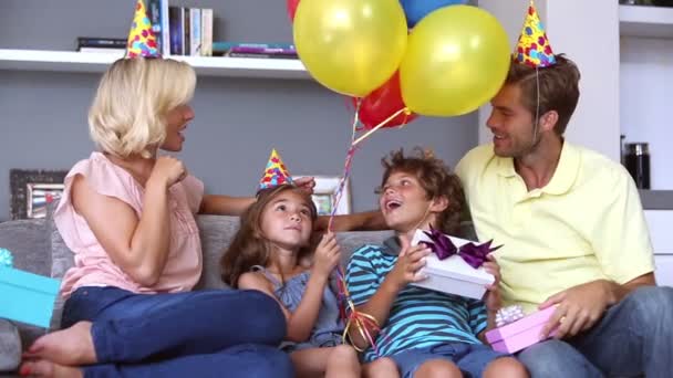 Family celebrating a birthday together — Stock Video