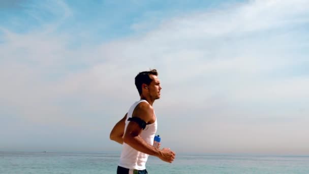Athletic man jogging on the beach Stock Footage