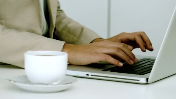 Mujer de negocios escribiendo en su portátil — Vídeos de Stock