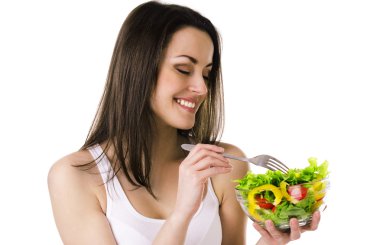 güzel genç kız salata yiyor