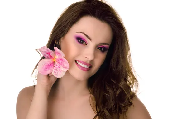 Bella donna con orchidea — Foto Stock