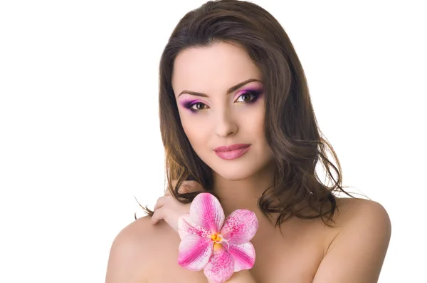 Bella donna con orchidea — Foto Stock