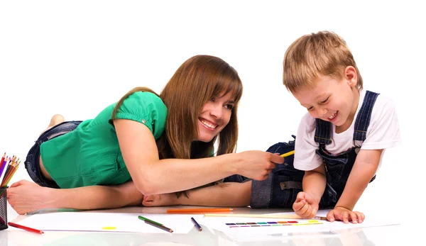 Mamá e hijo pintando un cuadro Fotos De Stock Sin Royalties Gratis