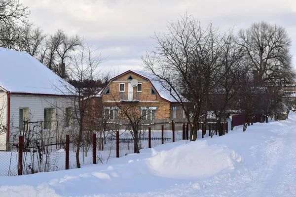 Residential Buildings Land Roads Were Covered Thick Snow — Stock Photo, Image