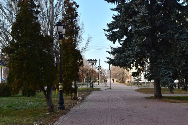 Фотографии Изображена Одна Многих Улиц Города Старыми Фонарями Стоящими Ряд — стоковое фото