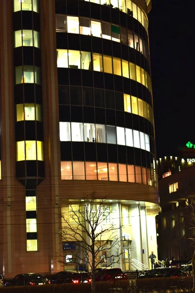 Night High Rise Building Illuminated Light Coming Windows — Stock Photo, Image