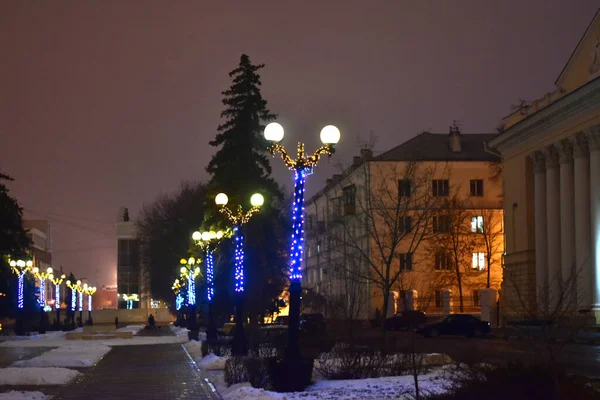 Redaktionell Bild 2020 Ryssland Tambov Gatorna Staden Upplyst Natten Med — Stockfoto