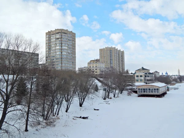 Picture Shows Tall Buildings Were Taken Winter Surface Frozen River — Zdjęcie stockowe