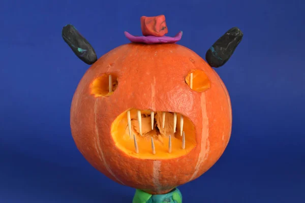 Pumpkin Which Evil Spirit Created Celebration Halloween Sharp Teeth Eyes — Stock Photo, Image