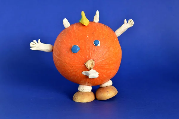 Pumpkin Converted Demon Has Arms Eyes Horns Legs — Stock Photo, Image