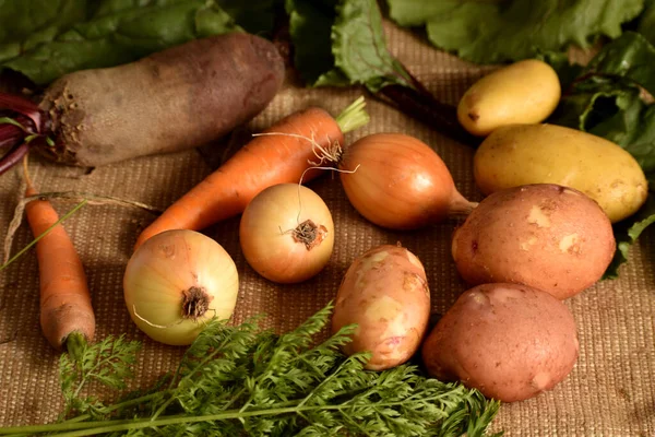 Sur Photo Sur Toile Jute Sont Les Légumes Pommes Terre — Photo