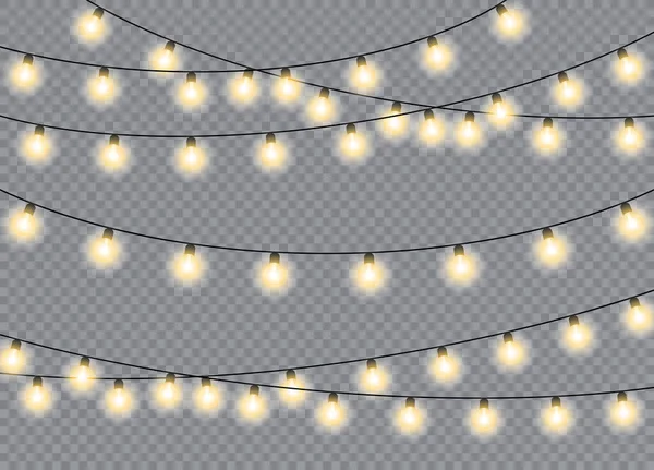 Luzes Natal Isolado Elementos Design Realista Luzes Brilhantes Para Cartões — Vetor de Stock