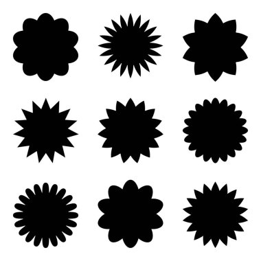 Üzerinde yıldız oluşumu ya da güneş ışınları olan çıkartmalar. Eski etiketler, çıkartmalar. Tasarım elemanları. Vektör illüstrasyonu.