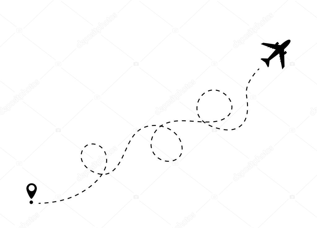 Dotted line of the route of the aircraft. Tourism and travel. Vector illustration.