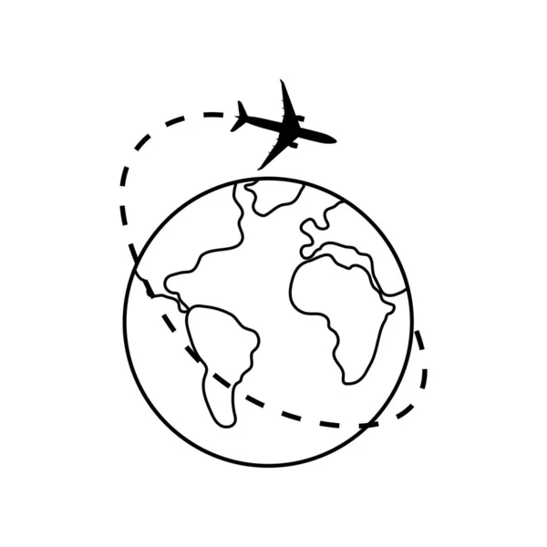 Pęknięta Linia Lotu Wokół Planety Ziemia Turystyka Podróże Ilustracja Wektora — Wektor stockowy