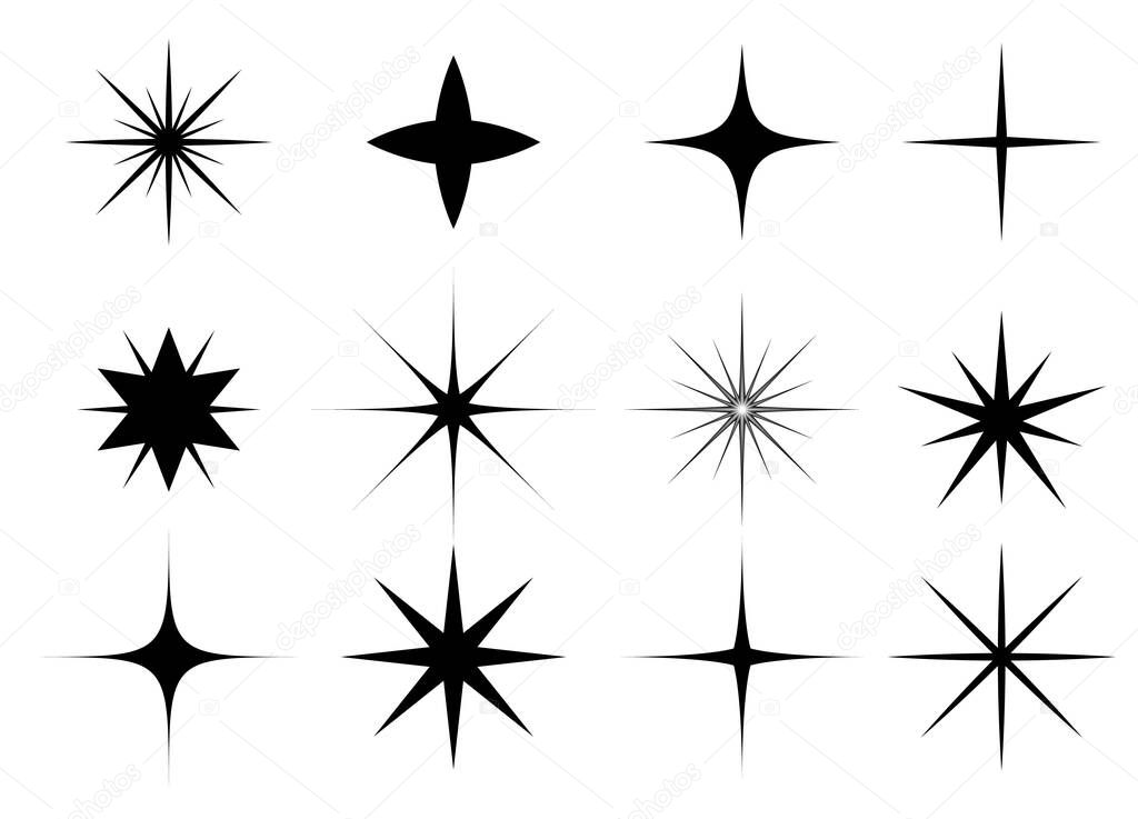 Star icon on white background. Set of bright stars for Christmas, New Year. Vector illustration.