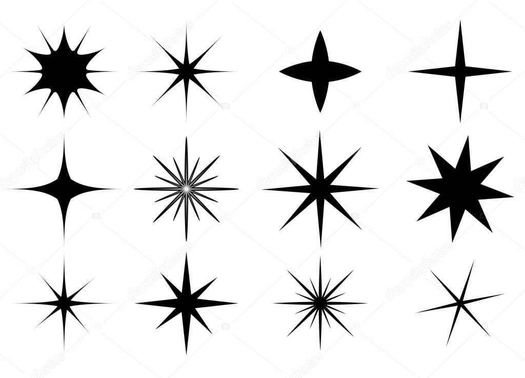 Star icon on white background. Set of bright stars for Christmas, New Year. Vector illustration.