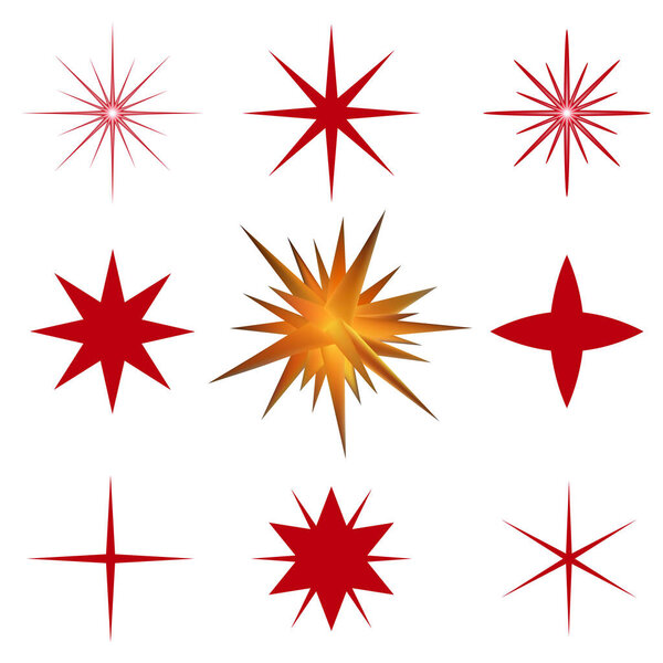 Star icon on white background. Set of bright stars for Christmas. Vector illustration.
