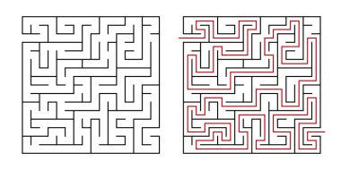 Çocuklar için eğitim mantığı labirenti. Doğru yolu bul. Labirent ya da bulmaca tasarımı. Vektör illüstrasyonu.