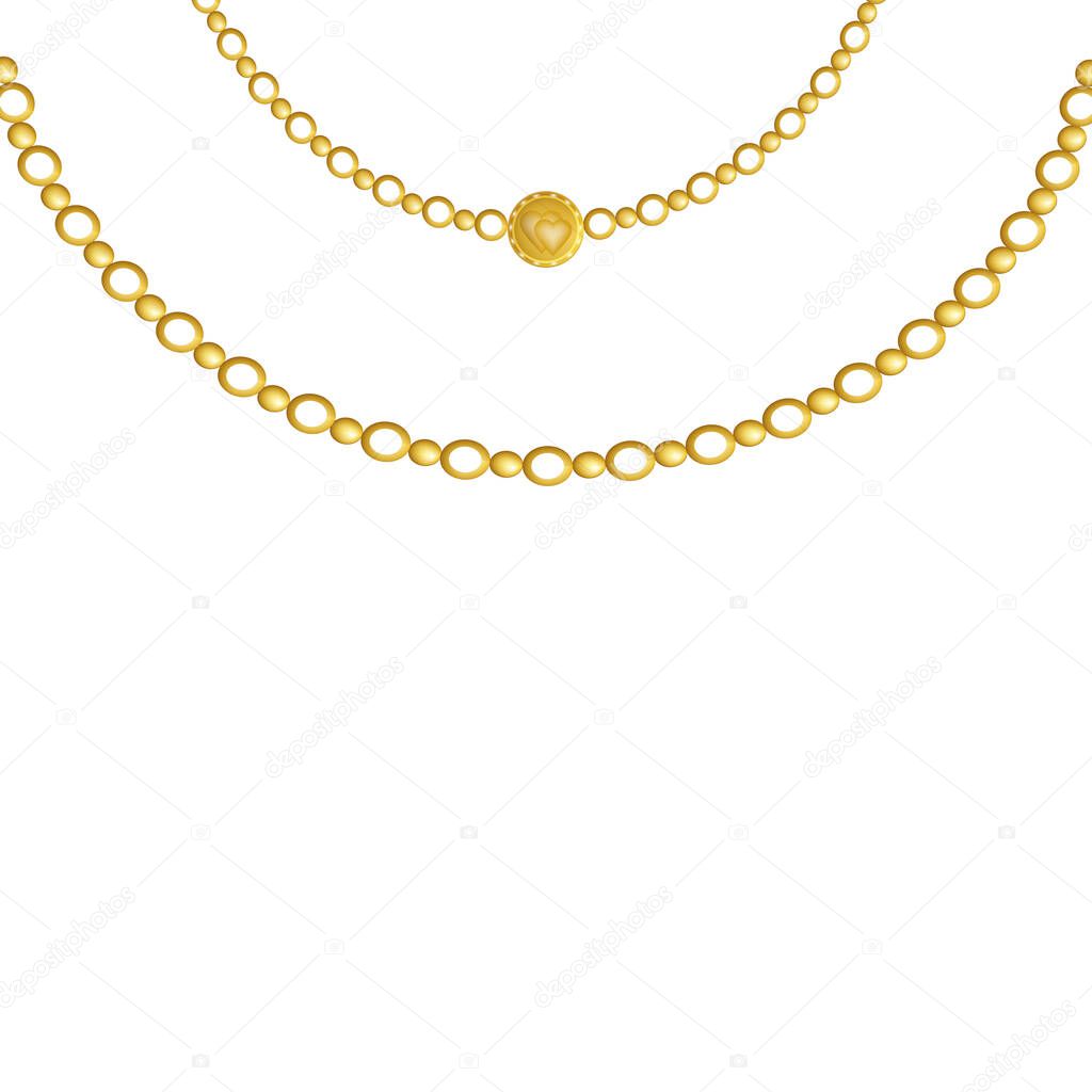 Golden chain with pendant, isolated on white background. Vector illustration.