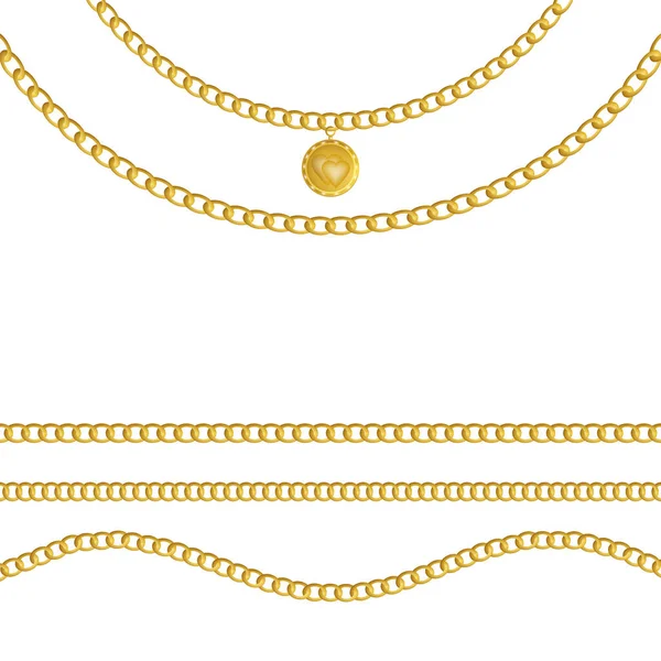 Gouden Ketting Met Hanger Geïsoleerd Witte Achtergrond Vectorillustratie — Stockvector