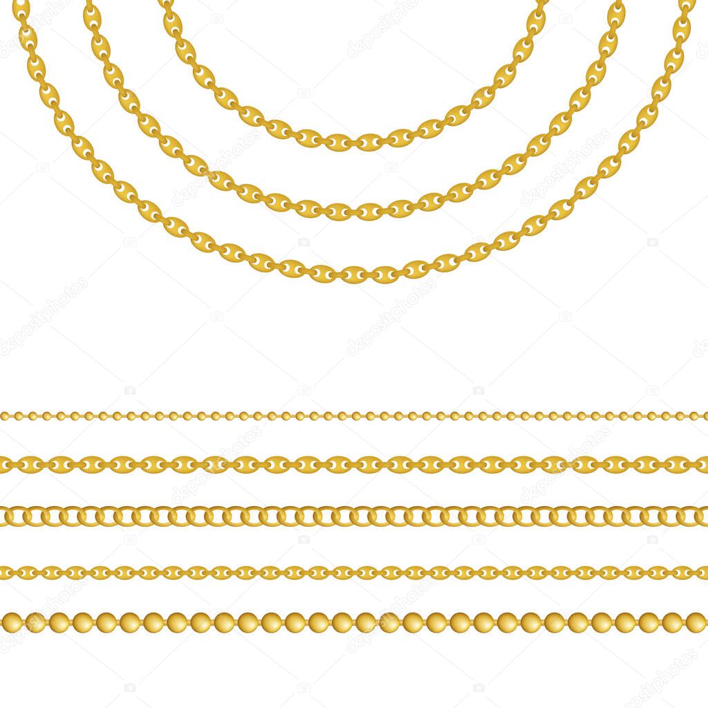 Gold chain, isolated on white background. Vector illustration.