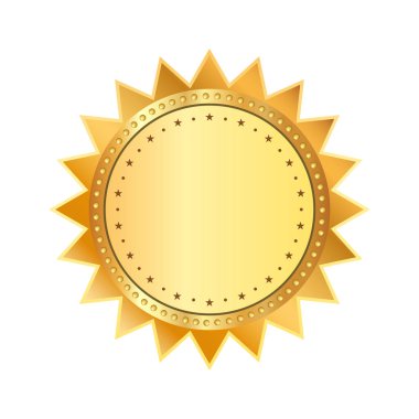 Beyaz arkaplanda boş bir altın etiket şablonu var. Çerçeve için dekoratif sınır simgesi. Altın mühür. En iyi seçenek, Price. Vektör illüstrasyonu.