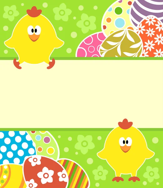 Fondo de Pascua con huevos y pollos divertidos — Vector de stock
