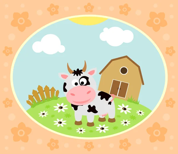 Farm background with cow — Stock Vector