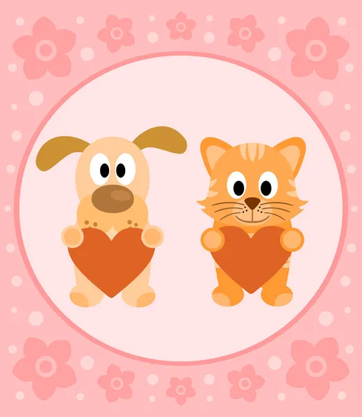 Scheda di sfondo con cartone animato gatto e cane — Vettoriale Stock