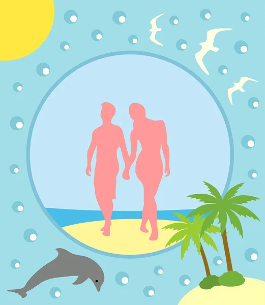 Summer background with boy and girl — Stock Vector