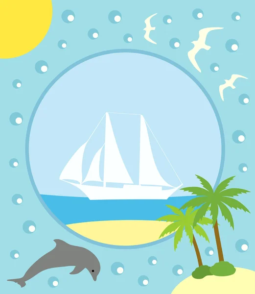 Summer background with yacht — Stock Vector