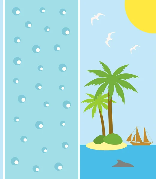 Sommar bakgrund med ön och palm — Stock vektor