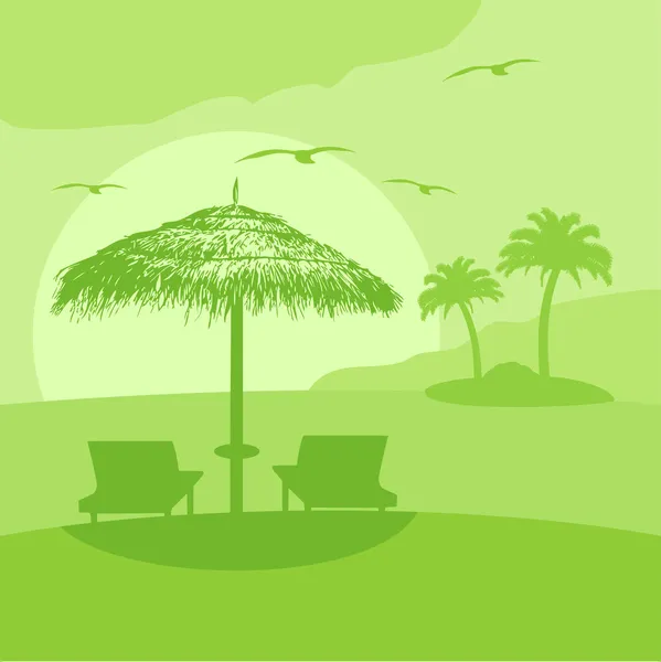 Summer background with lounge and umbrella — Stock Vector